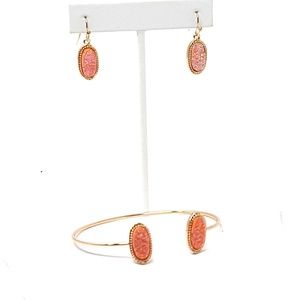 Peach Druzy Stone Shimmer Bangle Earring Set